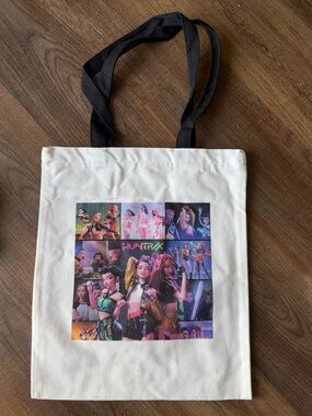 K Pop Graphic Canvas Tote Bag in White with Black Handles